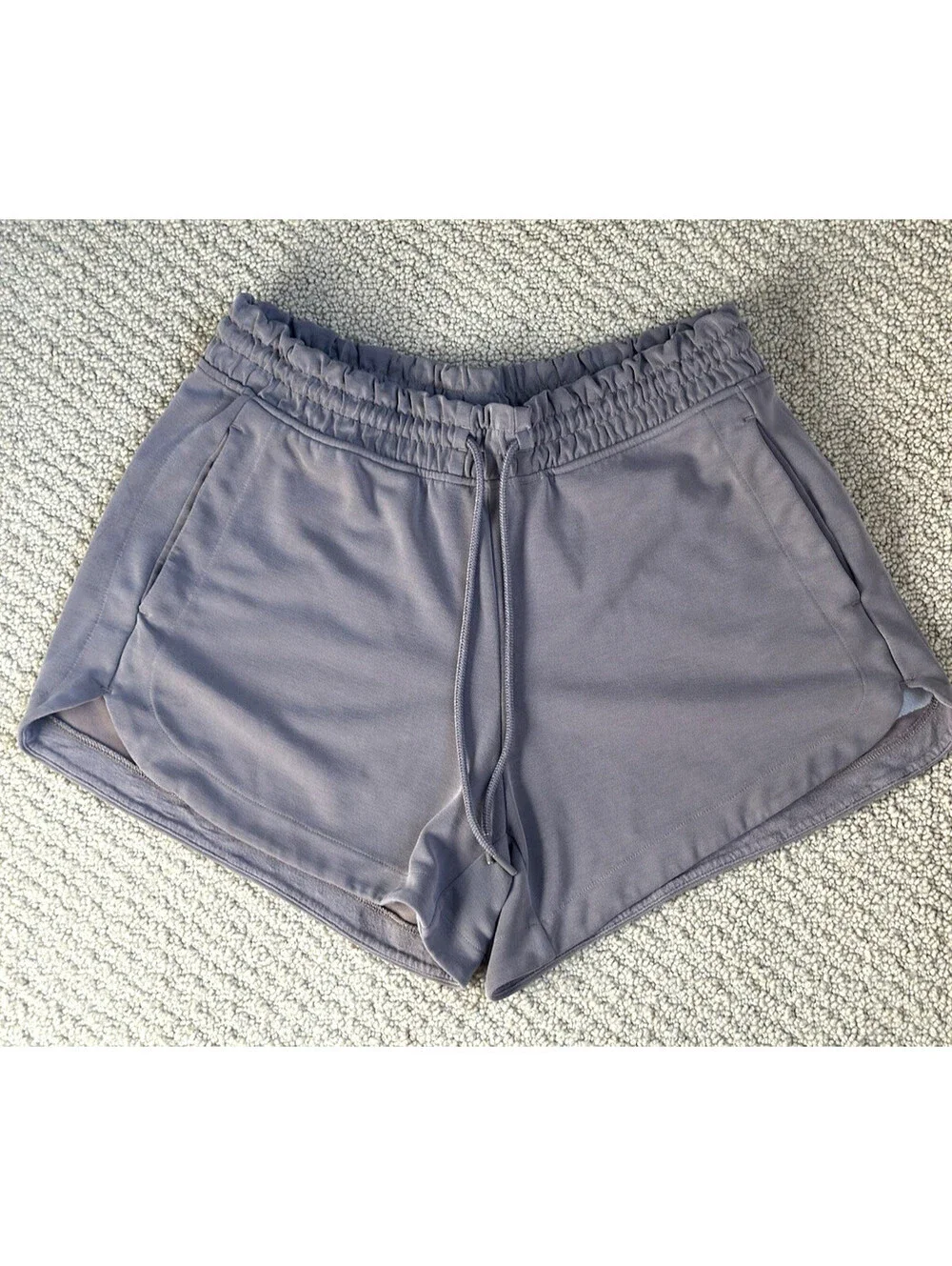 ATHLETA Seasoft Shorts Medium Tan Mid Rise Semi-Fitted Suede-Soft